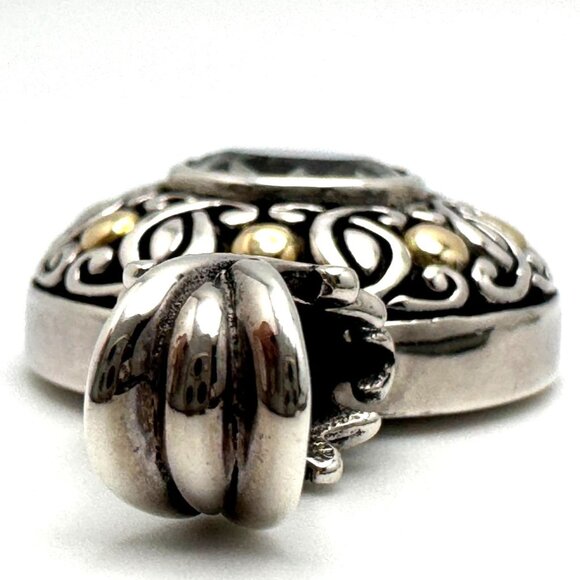 Bali Prasiolite Pendant Necklace Sterling Silver 18K Gold Scrollwork 16" - Picture 11 of 16